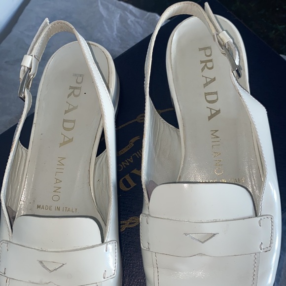 Prada white flat leather sling back sandal in size 6 - Picture 3 of 16